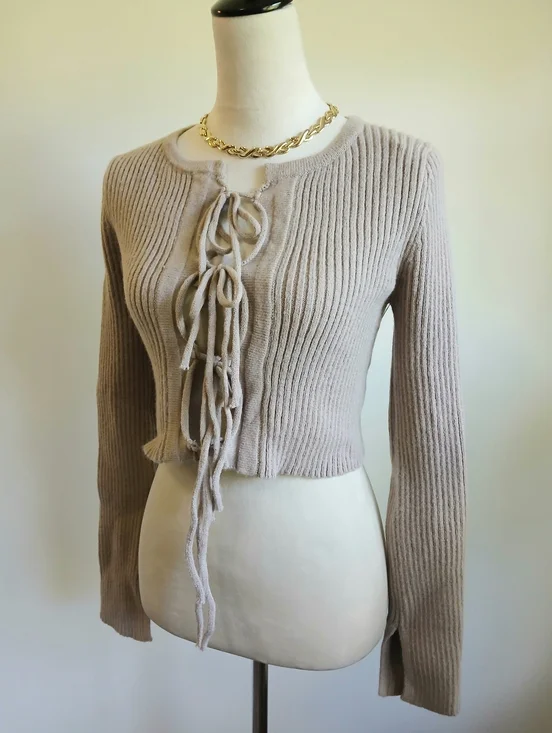 New With Tags-So Me-Cropped long sleeve cardigan-Tan-Size Small - Picture 3 of 7
